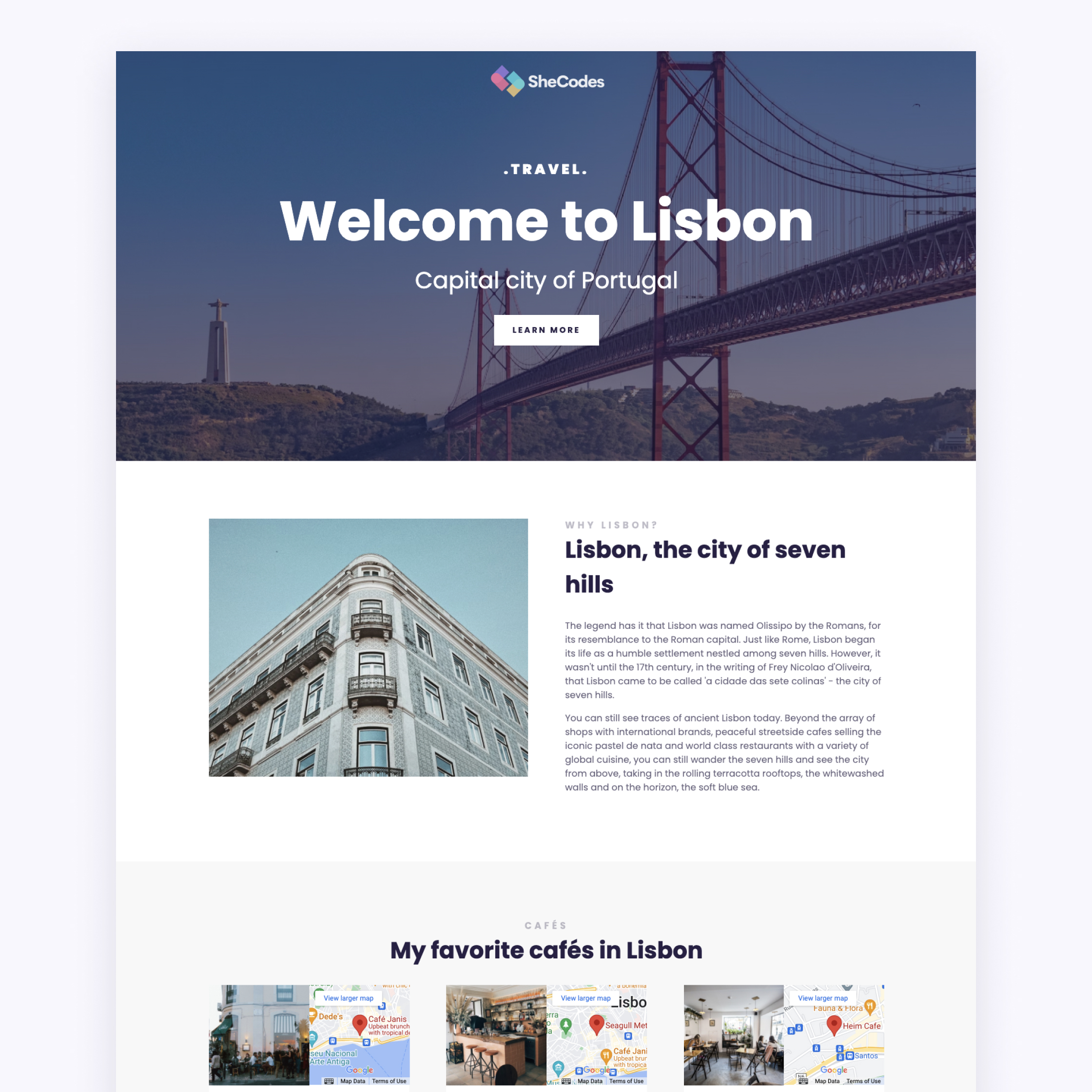 travel landing page